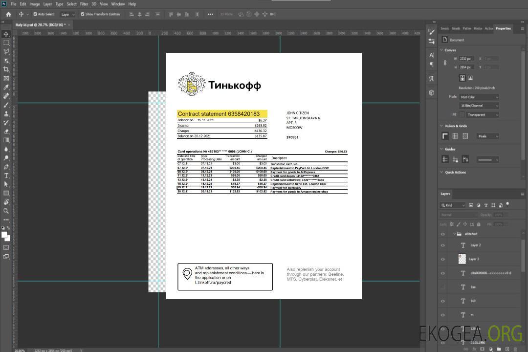 Russie Tinkoff (version anglaise) excel pdf template